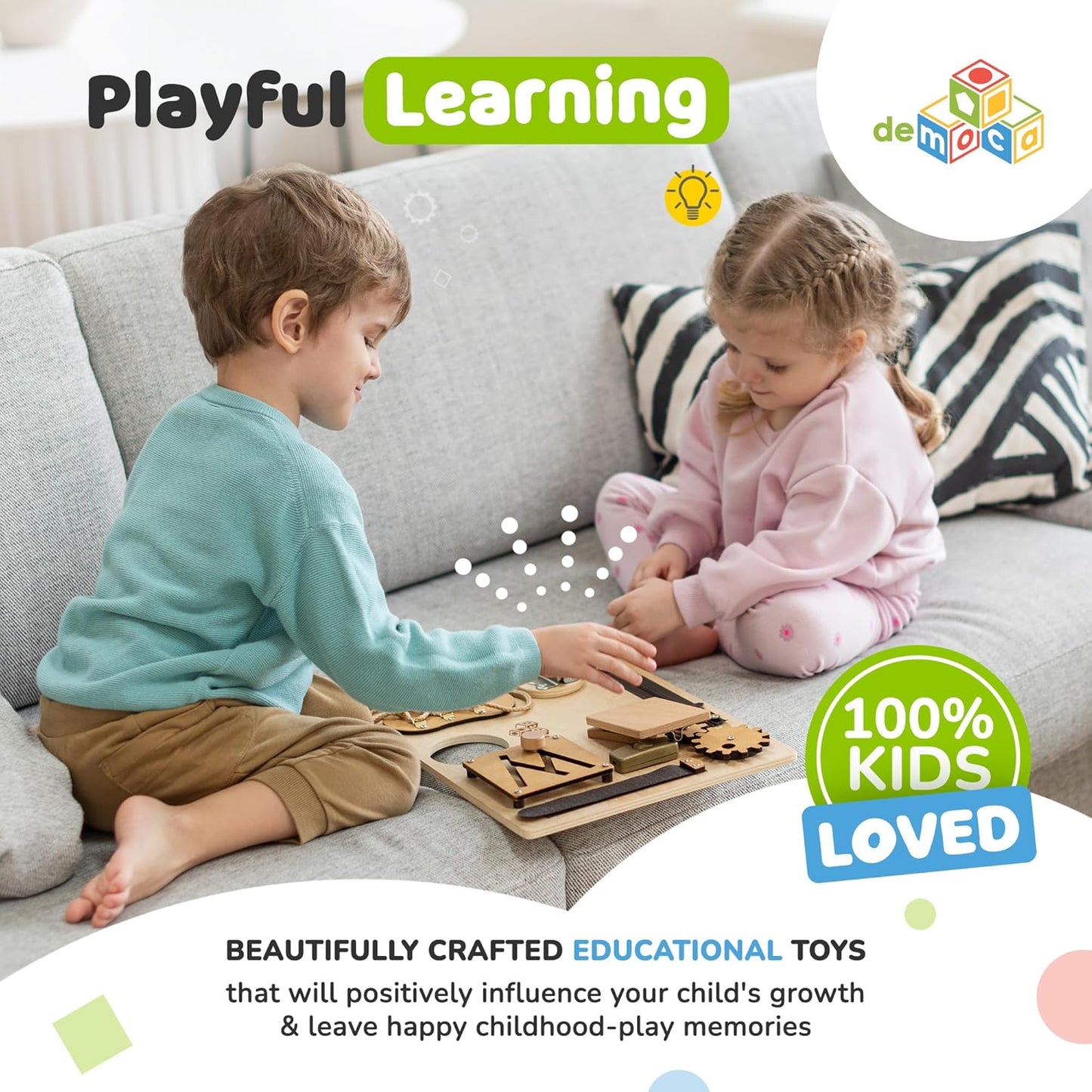 Busy Board Montessori Toys for Toddlers, Premium Sensory Wooden Baby Busy Board for 1 2 3 Year Old with 10 Learning Activities for Fine Motor Skills, Airplane Travel Toy, Gift for Boys & Girls