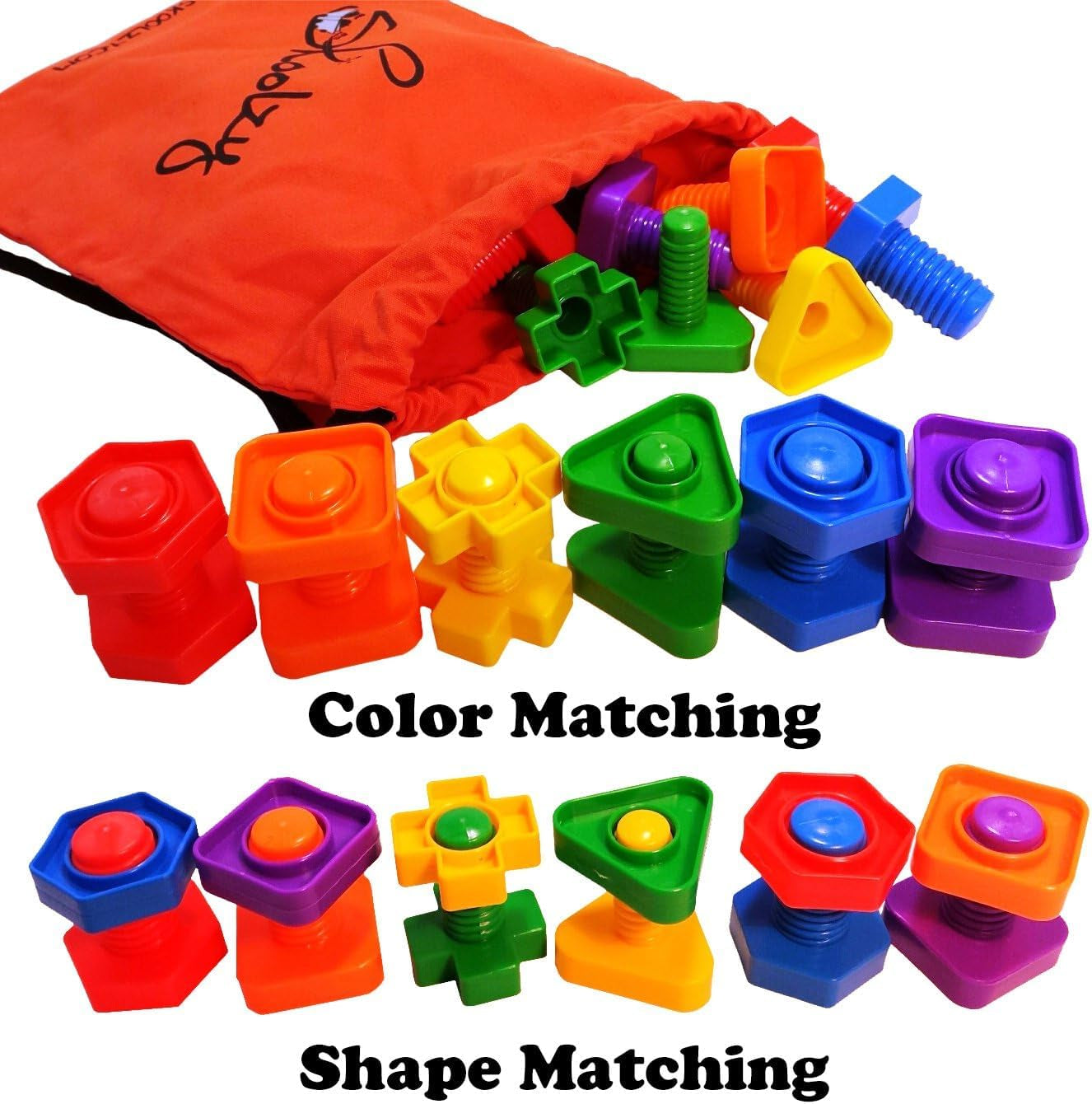 24-Piece Nuts and Bolts - Montessori Motor Skill Set for 18 Month+ Kids with Ebook