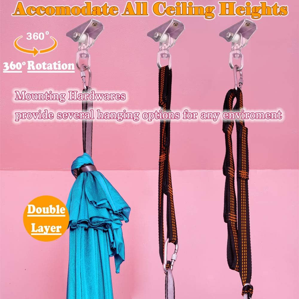 Sensory Swing Indoor + 360° Swivel Hanger Hardware, Double-Layer Lycra Hammock Swings for Kids to Play & Calm, Hanging Therapy Swing for Autism Child with Special Needs
