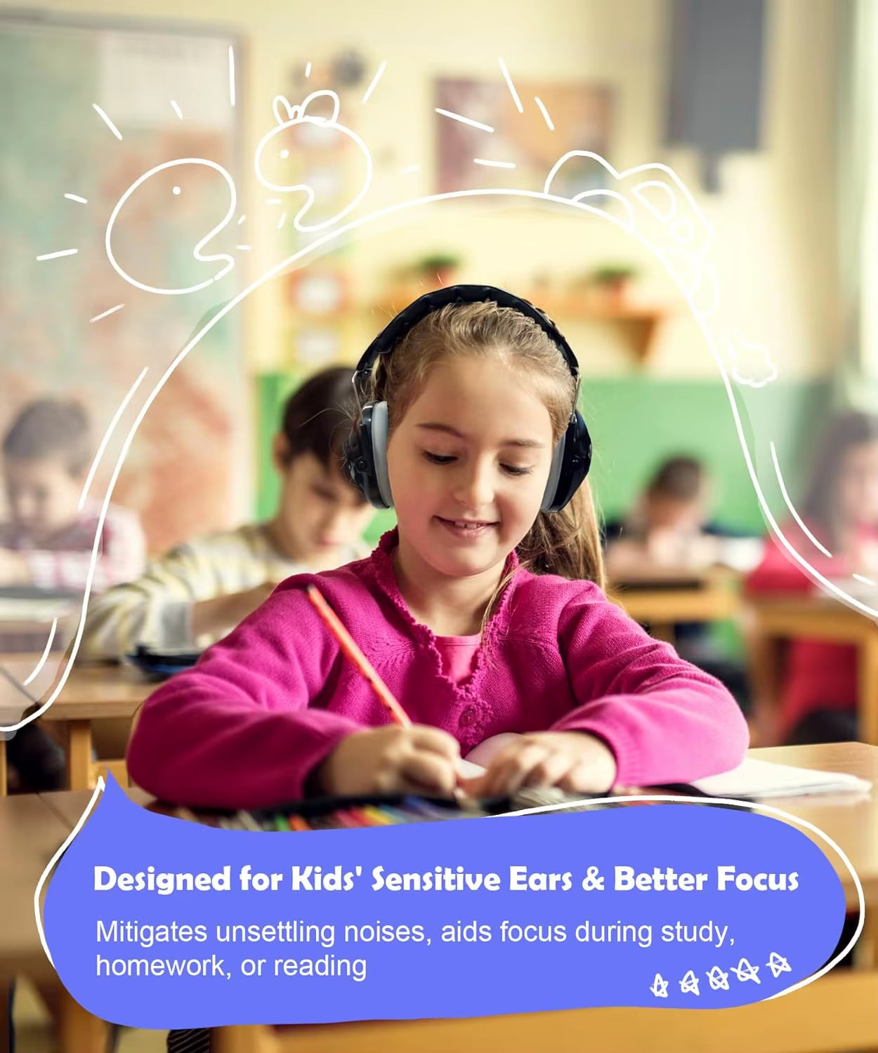 Kids Ear Protection Earmuff Adjustable Muffs Safety Noise-Proof Ear Defenders for Toddler Autism Children Outdoor Sleeping