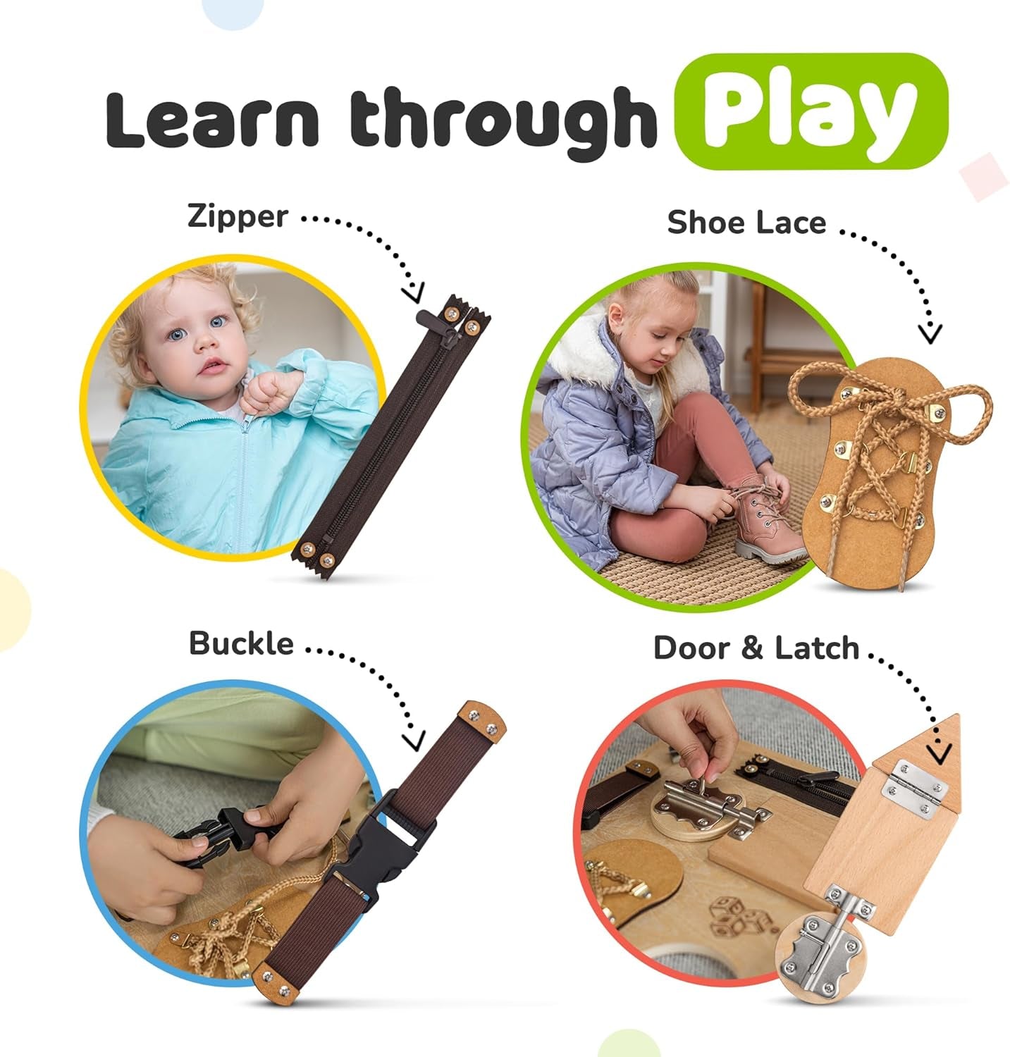 Busy Board Montessori Toys for Toddlers, Premium Sensory Wooden Baby Busy Board for 1 2 3 Year Old with 10 Learning Activities for Fine Motor Skills, Airplane Travel Toy, Gift for Boys & Girls