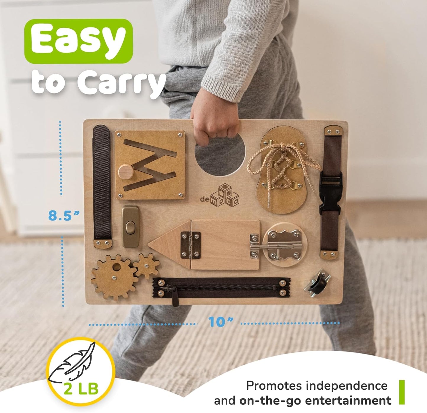 Busy Board Montessori Toys for Toddlers, Premium Sensory Wooden Baby Busy Board for 1 2 3 Year Old with 10 Learning Activities for Fine Motor Skills, Airplane Travel Toy, Gift for Boys & Girls