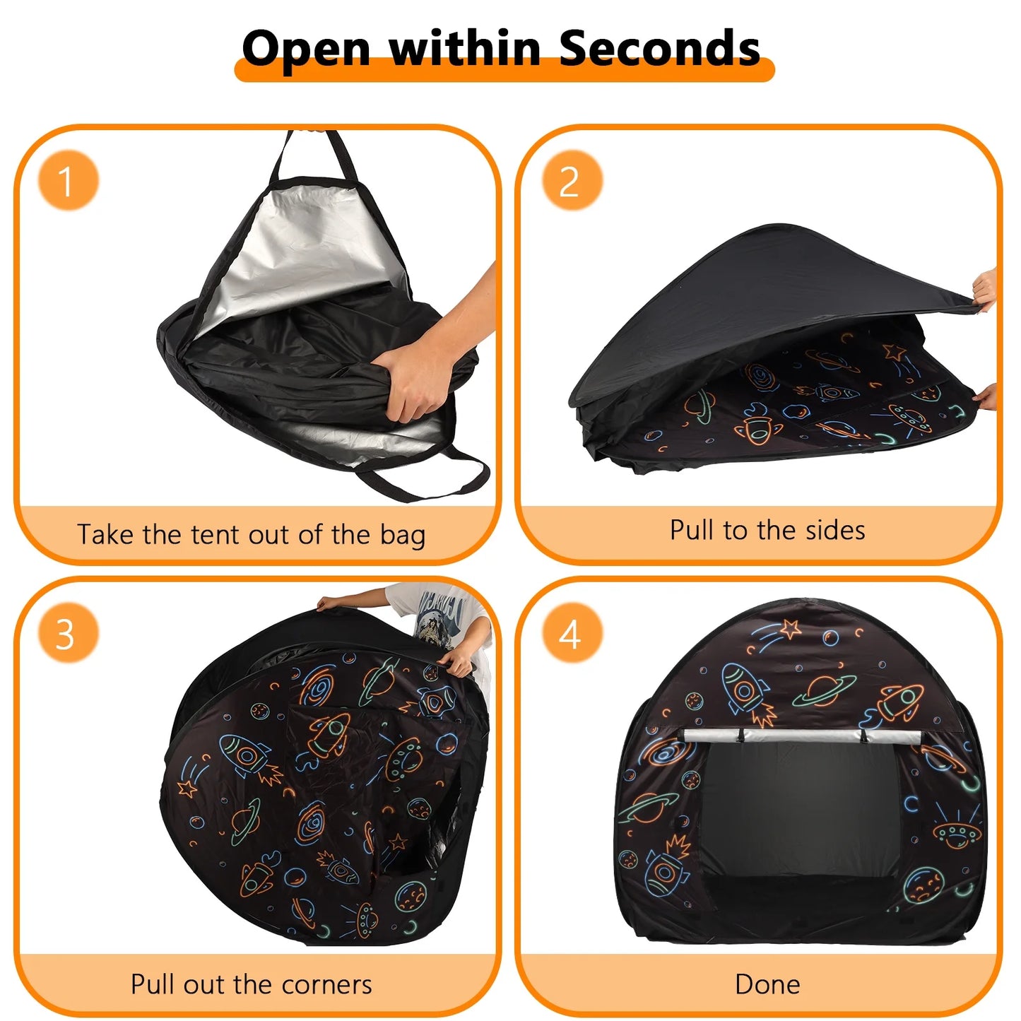 Pop-Up Sensory Tent for Kids, 47X47In Calm down Corner Tent for Autism, Anxiety, ADHD, SPD, Black Out Sensory Room Play Tents with Door & Window