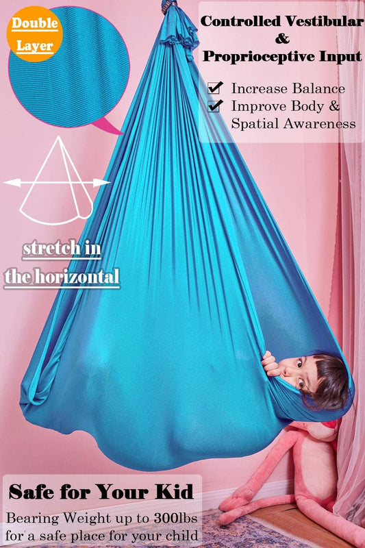 Sensory Swing Indoor + 360° Swivel Hanger Hardware, Double-Layer Lycra Hammock Swings for Kids to Play & Calm, Hanging Therapy Swing for Autism Child with Special Needs