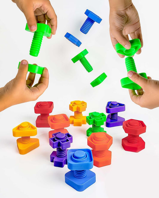 24-Piece Nuts and Bolts - Montessori Motor Skill Set for 18 Month+ Kids with Ebook