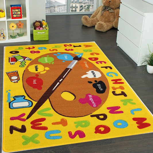 Kids Rug Kids ABC Little Artist Area Rug Educational Alphabet Letter & Numbers 5' X 7' Childrens Area Rug - Non Skid Gel Backing (59" X 82")