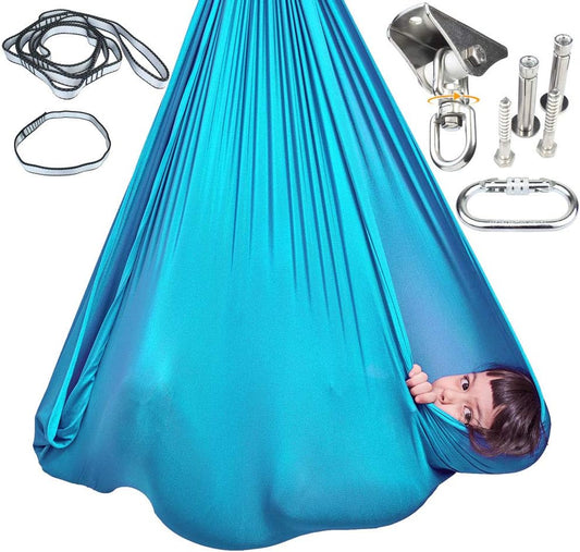 Sensory Swing Indoor + 360° Swivel Hanger Hardware, Double-Layer Lycra Hammock Swings for Kids to Play & Calm, Hanging Therapy Swing for Autism Child with Special Needs