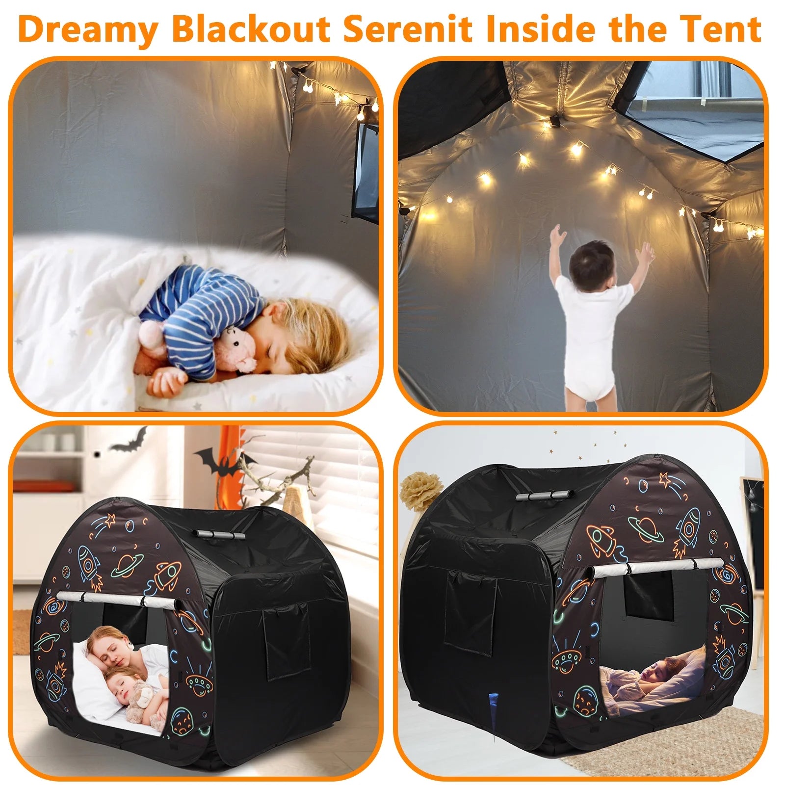 Pop-Up Sensory Tent for Kids, 47X47In Calm down Corner Tent for Autism, Anxiety, ADHD, SPD, Black Out Sensory Room Play Tents with Door & Window