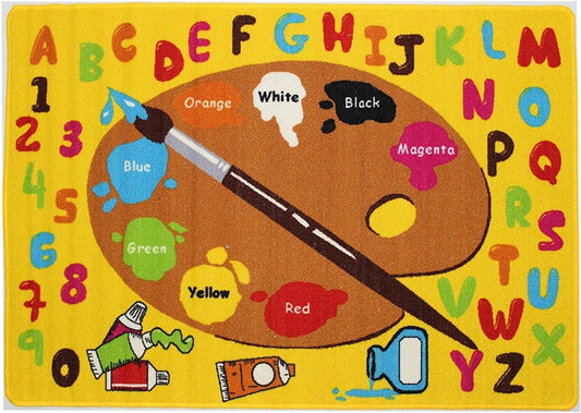 Kids Rug Kids ABC Little Artist Area Rug Educational Alphabet Letter & Numbers 5' X 7' Childrens Area Rug - Non Skid Gel Backing (59" X 82")